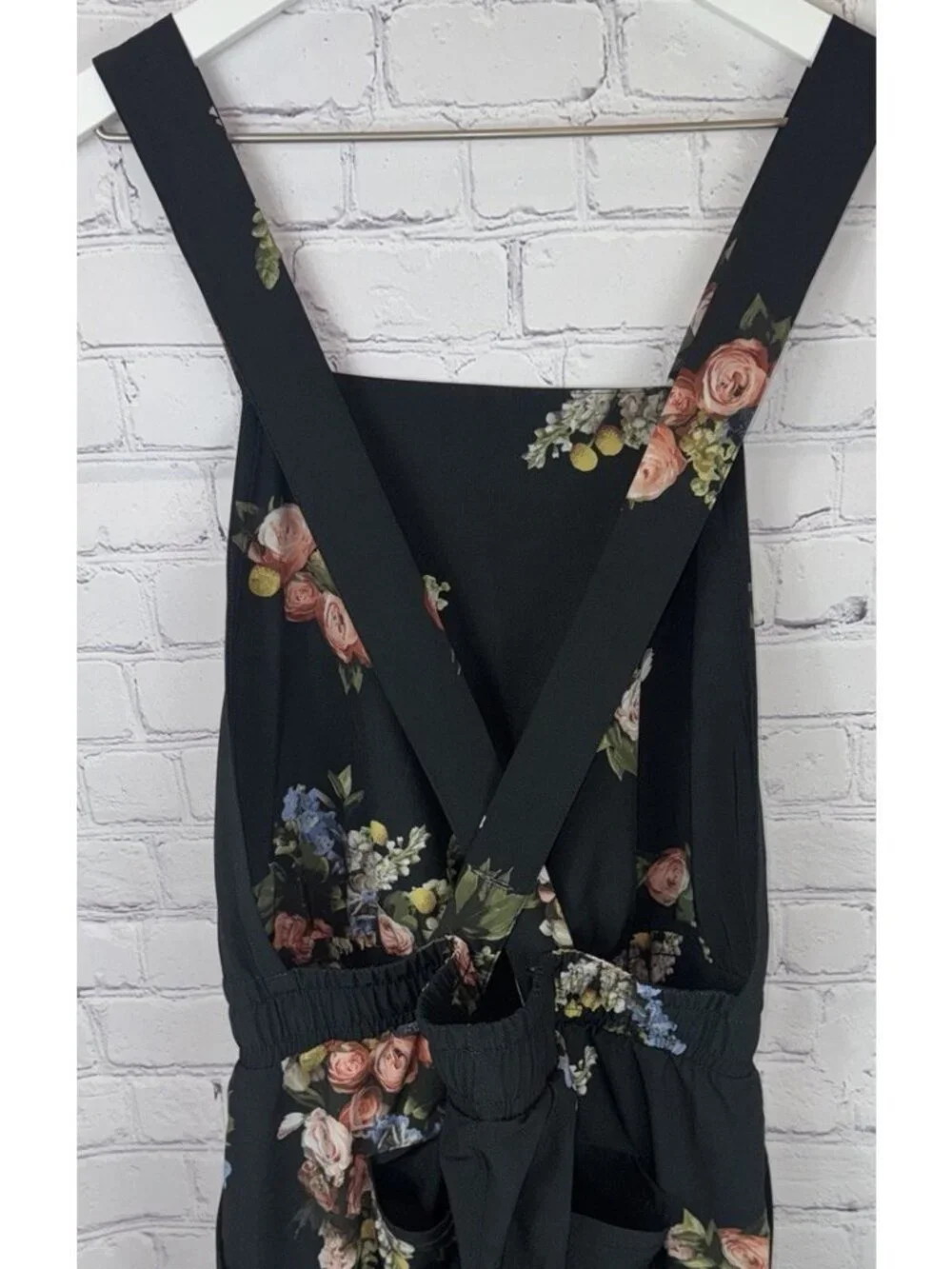 ALBION FIT Rose Black Classic Overall Jumpsuit Size Large Romantic Floral
